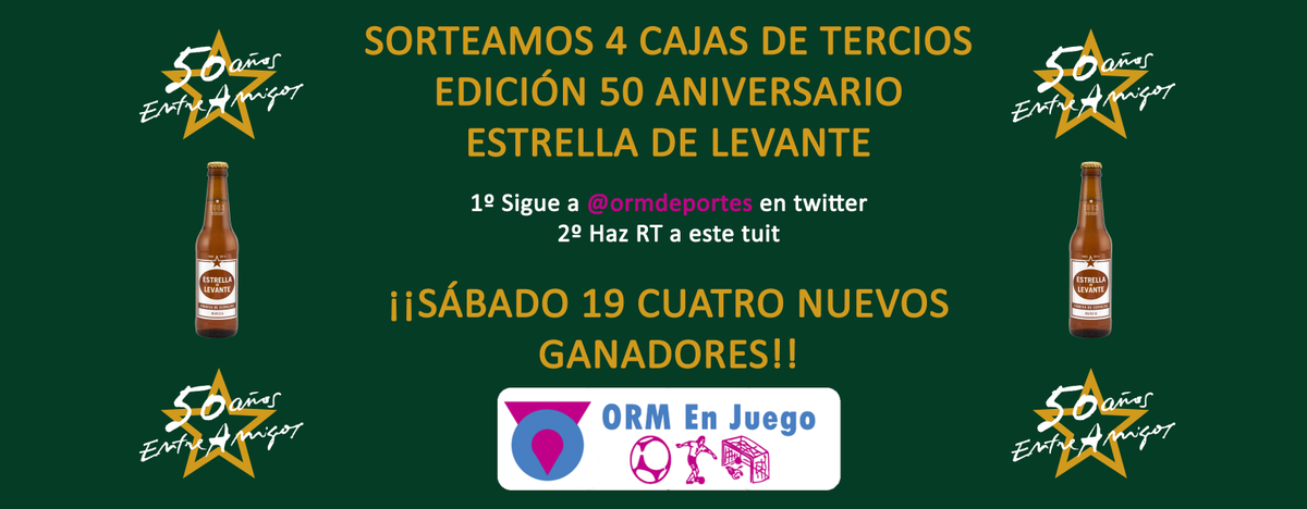 ORMdeportes's tweet photo. ¡🍻 REGALAMOS 4 CAJAS DE CERVEZA 🍻!
Edición 50 aniversario @estrellalevante
El Sábado los ganadores ¡RT y participa! https://t.co/IrrCBCB0ta
