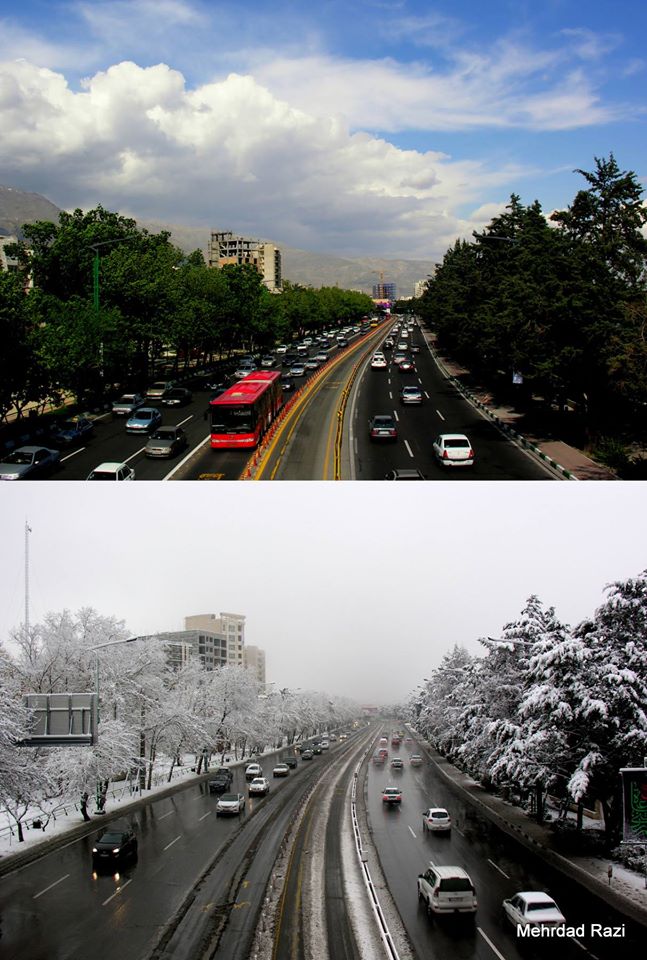 LittleZab's tweet photo. What the seasons bring: #Tehran's Chamran Expressway, 13th of June &amp; 7th of December. By Mehrdad Razi. https://t.co/LgdGyw83cP