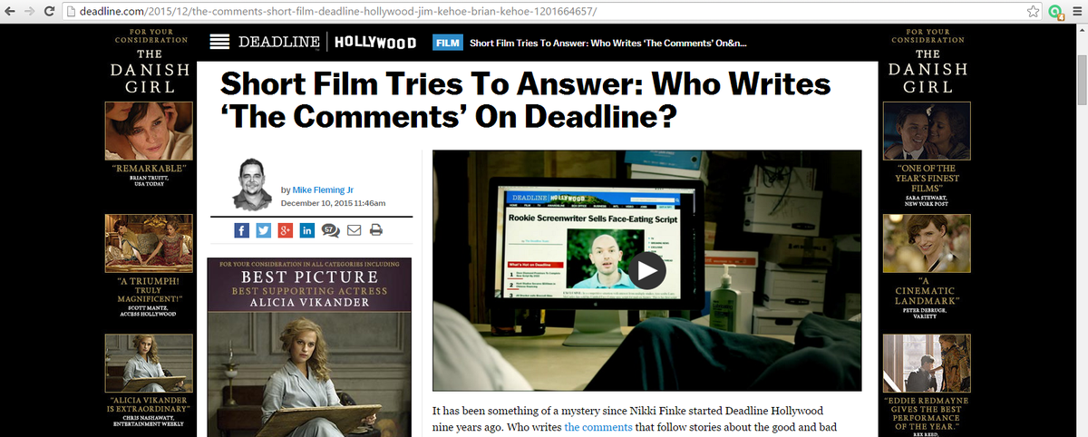 showbugle's tweet photo. “#TheComments," a short film about anonymous #comments on @deadline, is getting great comments on @deadline! https://t.co/NoJEymZv8z