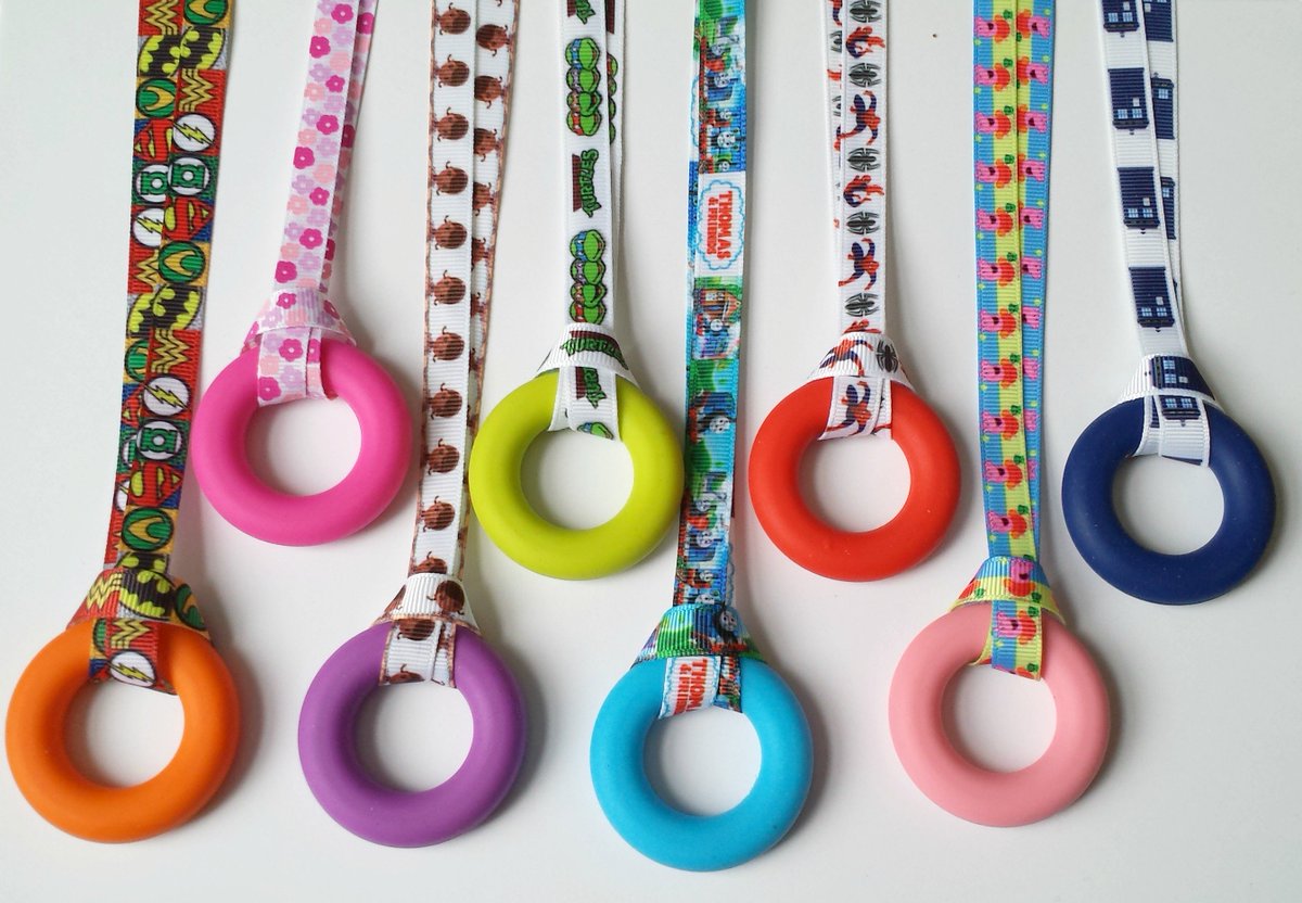 Oojamabobs's tweet photo. Chewy ring, only £6.99 on cord; £8.99 on lanyard, choose from 100 designs! #autism #sensory https://t.co/DZ5VzhgzuC