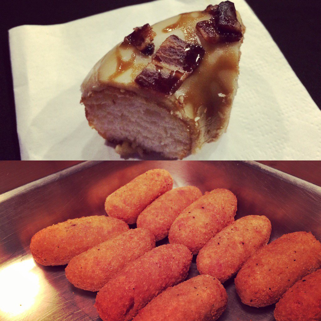PastelGuayaba's tweet photo. Sneak peak at @BurgerBeast's #SugaPie! We're snacking @TheSaltyDonut Maple Bacon @palomillagrill's Croqueta de Jamon https://t.co/84xpdbPHJf