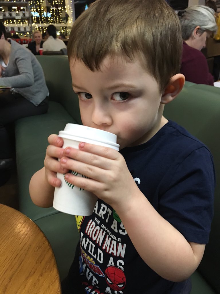 NOrourke91's tweet photo. Enjoying his first ever #Starbucks #KidsHotChocolate ☕️😊 https://t.co/1vbMiDlvzJ