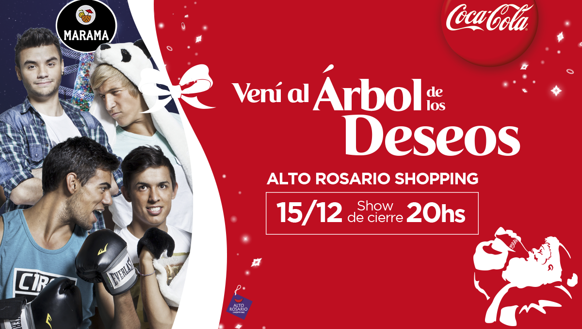 CocaColaAr's tweet photo. No te pierdas el show del Árbol de los Deseos con @Marama_Oficial el martes 15 a las 20hs en Alto Rosario Shopping 🎄 https://t.co/BIgBq1YM5H