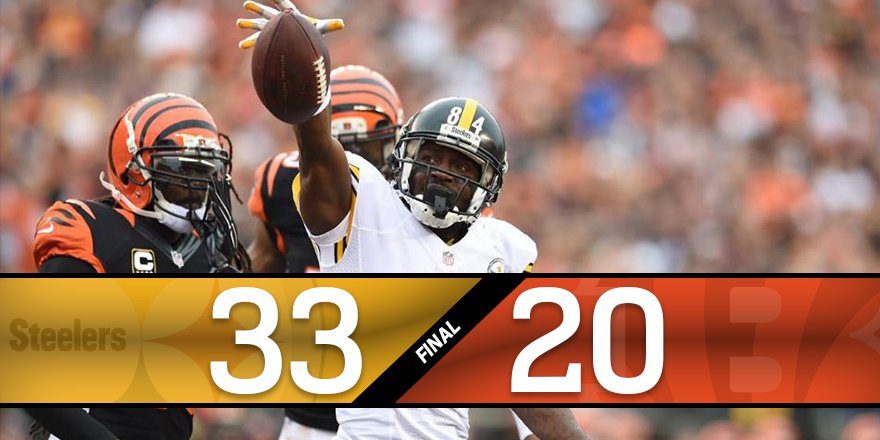 steelers's tweet photo. FINAL SCORE:

YOUR @steelers 33 | Bengals 20

#HereWeGo https://t.co/c9XB9h0s55