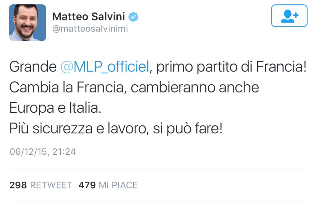 FranAltomare's tweet photo. Ciao @matteosalvinimi e @MLP_officiel. Vogliamo ricordarvi così. #franceelections https://t.co/RNSm8ne3gX