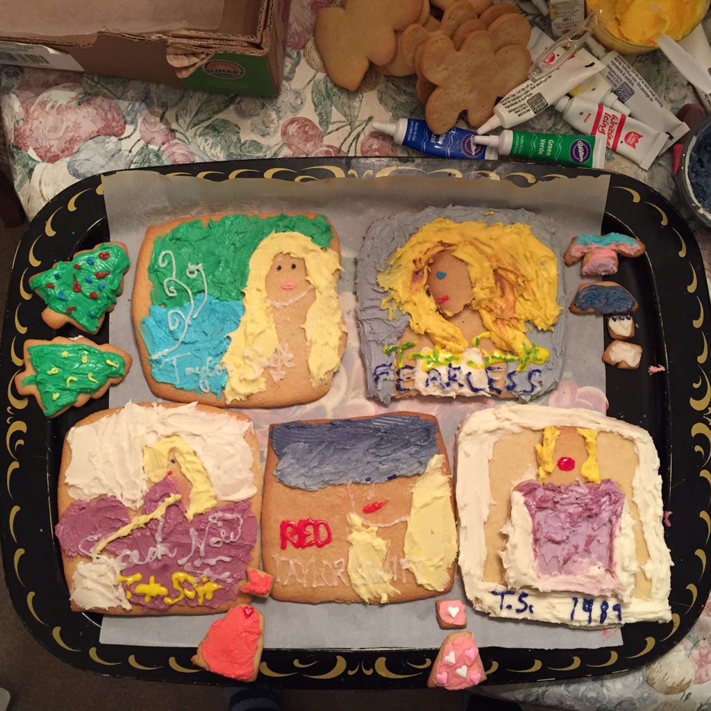 DrowningInEd's tweet image. For Tay's bday my brother and I made album cookies. #HappyBirthdayTaylor #TaylorSwift