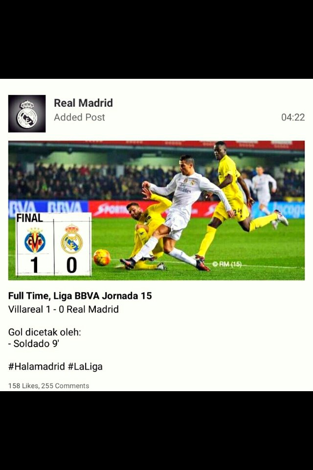 Meski Real Madrid Kalah 1-0 vs Villarreal,moga Hari Senin Madridista Indonesia menyenangkan. 😄 Salam Real Madrid! :)