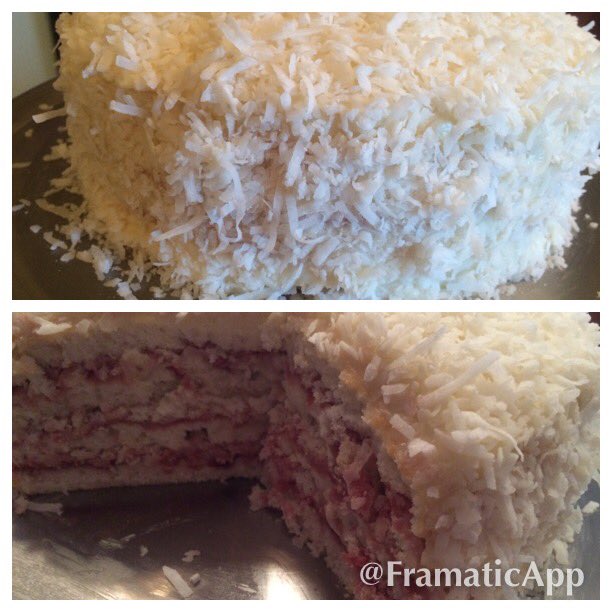kmcgee34's tweet photo. Just baked this all from scratch. A white cake with raspberry filling, lemon buttercream icing, and coconut topping. https://t.co/FQhv4KuJbI