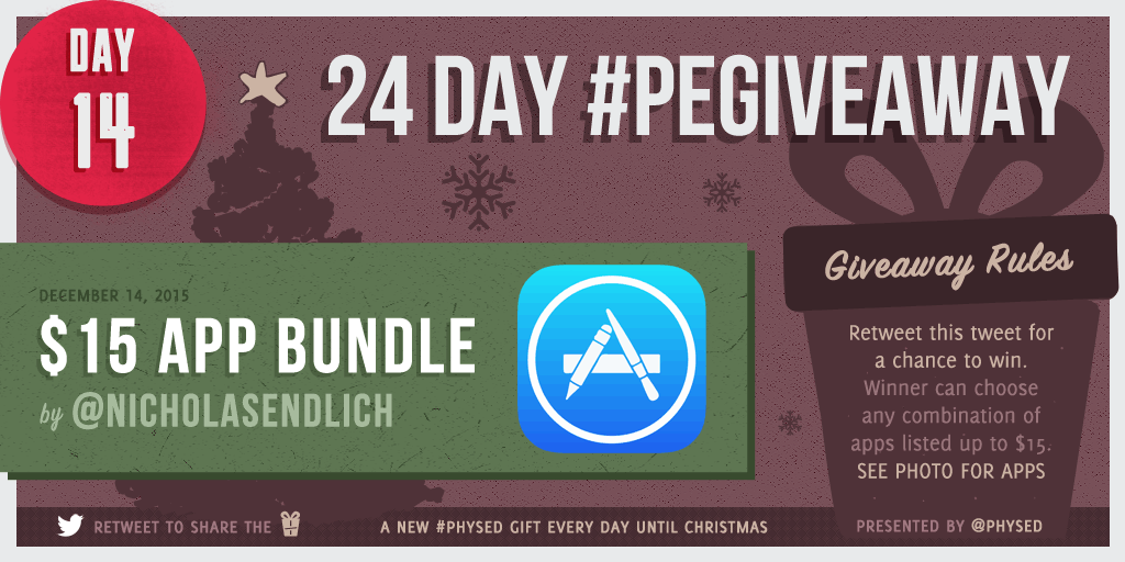 physed's tweet image. 🎁 Day 14 - $15 App Bundle Giveaway (iOS) by @NicholasEndlich. RT 2 WIN! #PEgiveaway #physed drive.google.com/open?id=0B9aJQ…