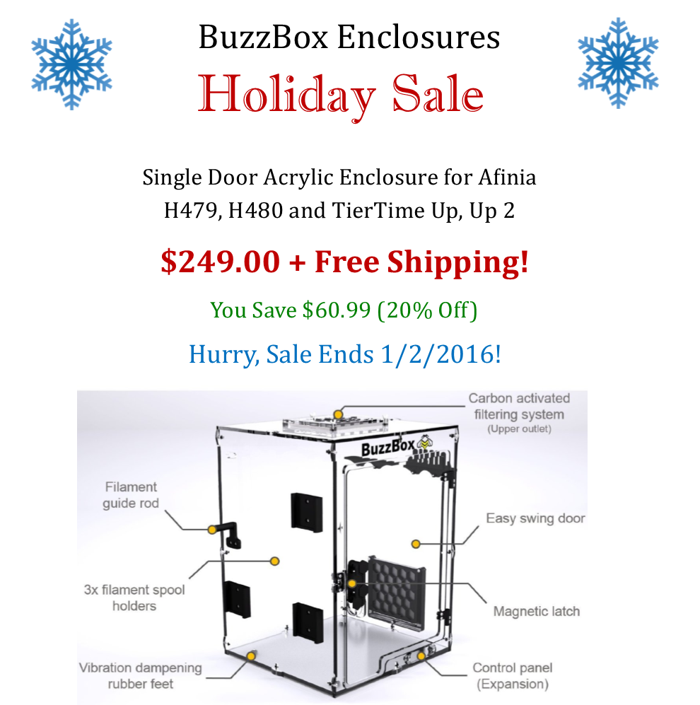BuzzBox Single Door Enclosure for Afinia and UP 3D Printers. Now $249, save 20%!
#3dprinting amzn.to/1Z75QNL