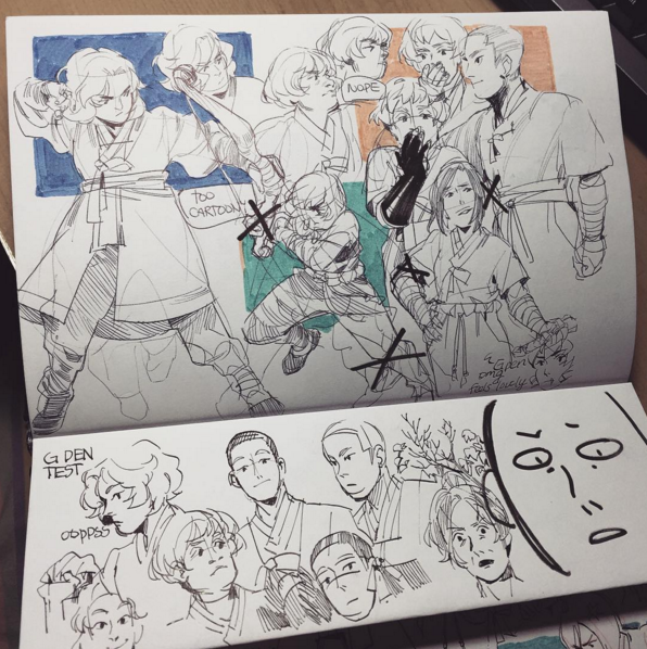 An okay sketchbook page, lots of mistakes and weird decisions 