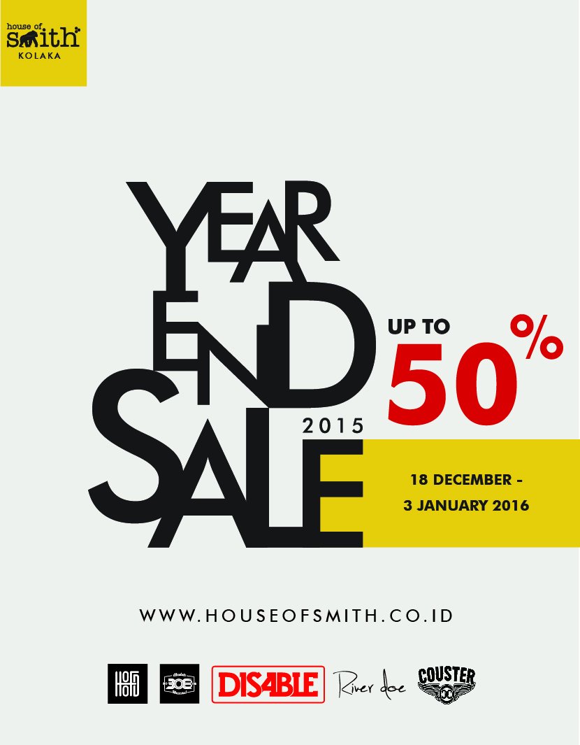 aboutsmithKLK's tweet image. YEAR END SALE 
Disc Up to 50%, 18 Des 2015 - 3 Jan 2016
House of Smith Kolaka, Jl. Khairil Anwar
#iWearsmithtoday