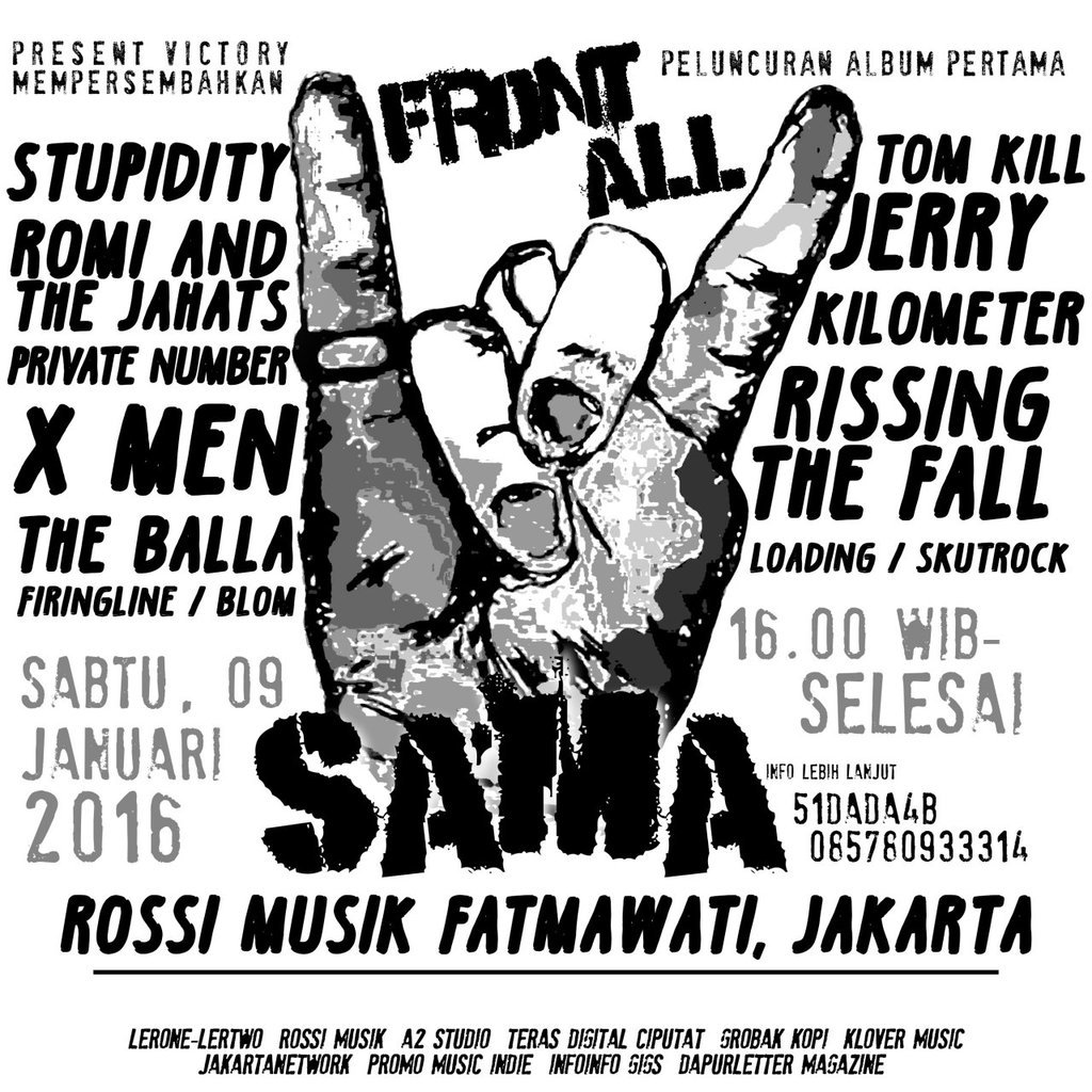 let's pogo punkers! 9 Jan 16! Launching 1st Album <a href="/FRONTALLJKT/">IG: Frontalljkt</a> "Sama" at <a href="/RossiMusic_/">RossiMusik Fatmawati</a> info: 51DADA4B - 085780933314 "