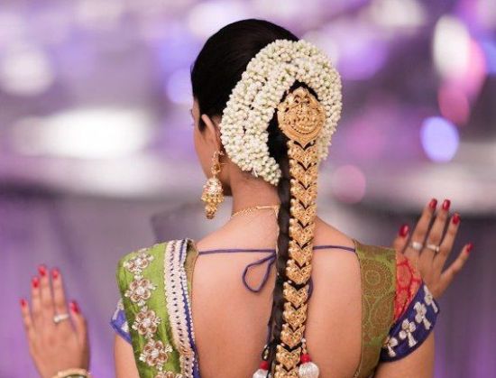 Pin by AlmeenaYadhav on Brides N Blouse | Hair style on saree, Simple bridal  hairstyle, Bridal hair accessories flower