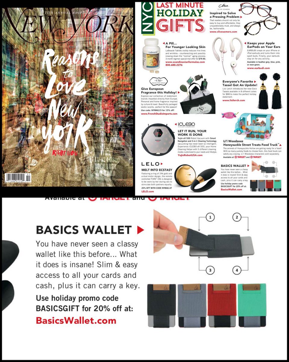 Nomaticgear's tweet photo. Our #BASICSWallet is featured as a last minute holiday gift idea in the new issue of @NYMag https://t.co/PlbgvVRQjM