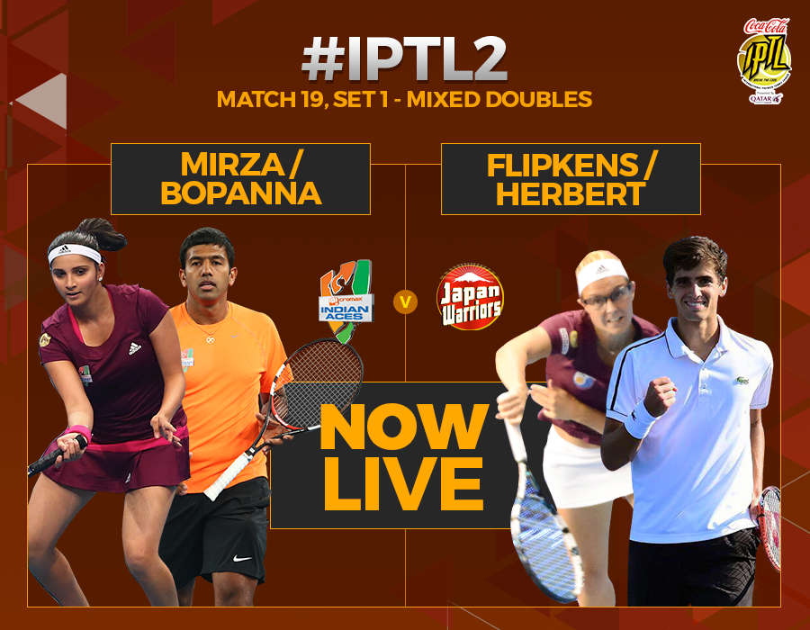 iptl's tweet photo. Mixed Doubles to start things off in Dubai! @MirzaSania & @rohanbopanna vs @FlipperKF & @p2hugz!
#BreakTheCod https://t.co/UpcTxy1diw