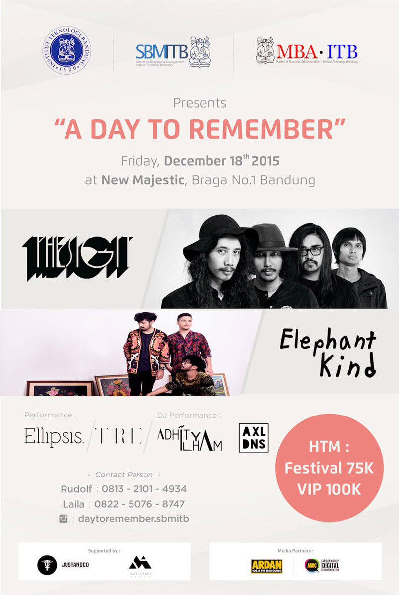 ardanradio's tweet photo. MBA-ITB presents "A Day To Remember" Dec,18th at New Majestic w/ @thesigit @ElephantKind etc.CP:Rudolf 081321014934 https://t.co/8tvrAyNePN