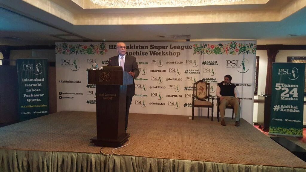 Asia_Cup's tweet photo. Chairman #HBLPSL Governing Council @najamsethi at the Franchise Workshop! #AbKhelKeDikha https://t.co/hL181ixSPX