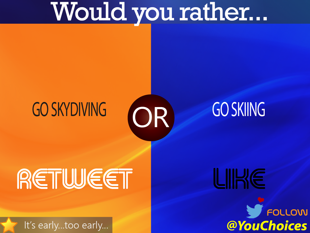 YouChoices's tweet photo. Skydiving or skiing? https://t.co/YqrsF3PWMo