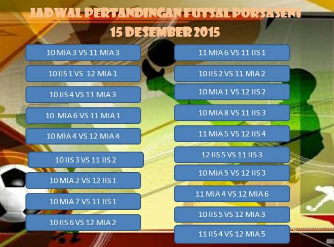 JADWAL PERTANDINGAN FUTSAL PORSASENI HARI SELASA 15/12/2015