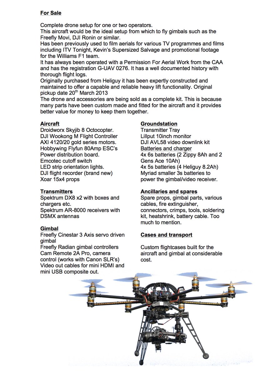 RotorVisualsLtd's tweet photo. Times are changing for us, and our drone is up for sale. Please email jack@rotorvisuals.com if you are interested. https://t.co/friuivKo27