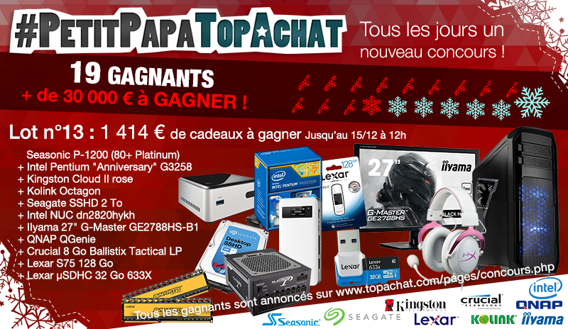 TopAchat's tweet photo. Concours #PetitPapaTopAchat 

C'est parti pour le #lot13 à 1414 € !

Pour participer, RT + Follow @TopAchat :-) https://t.co/i7PB1ZDb32