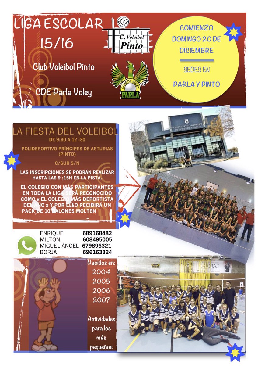 Ya tenemos preparado el cartel de la liga escolae que organizamos con <a href="/CLUBPARLAVOLEY/">Club Parla Voley</a> Toda la información aquí.