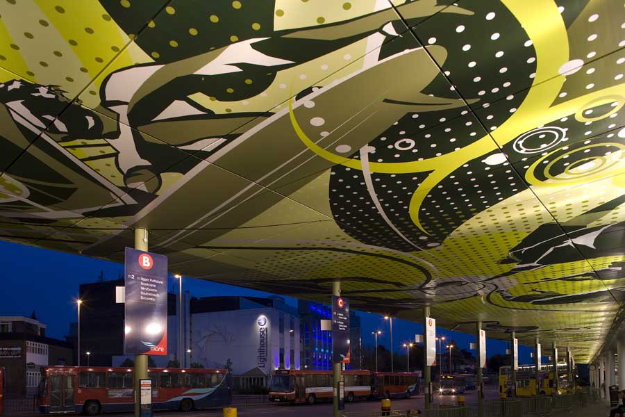 WimpoleRoad's tweet photo. Worlds Top 10 Bus Stations These awards exist &amp; my Graphical Cladding project at Poole Bus Station made the top ten. https://t.co/P9zkelmZC4