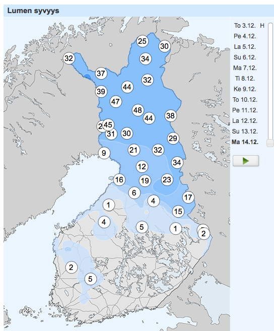 Foreca Suomi on Twitter: "Lumen syvyys aamuna. Tämän päivän vähäisistä kuuroista kertyy siellä täällä n. 1 cm lunta kaakkoon. https://t.co/G5mHvROvM8" / Twitter