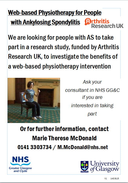 UofGRehab's tweet photo. Have axial spondyloarthritis #AxSpa in #Glasgow and want to participate in #research with #webbasedphysio contact us https://t.co/6dQSjjvLHk