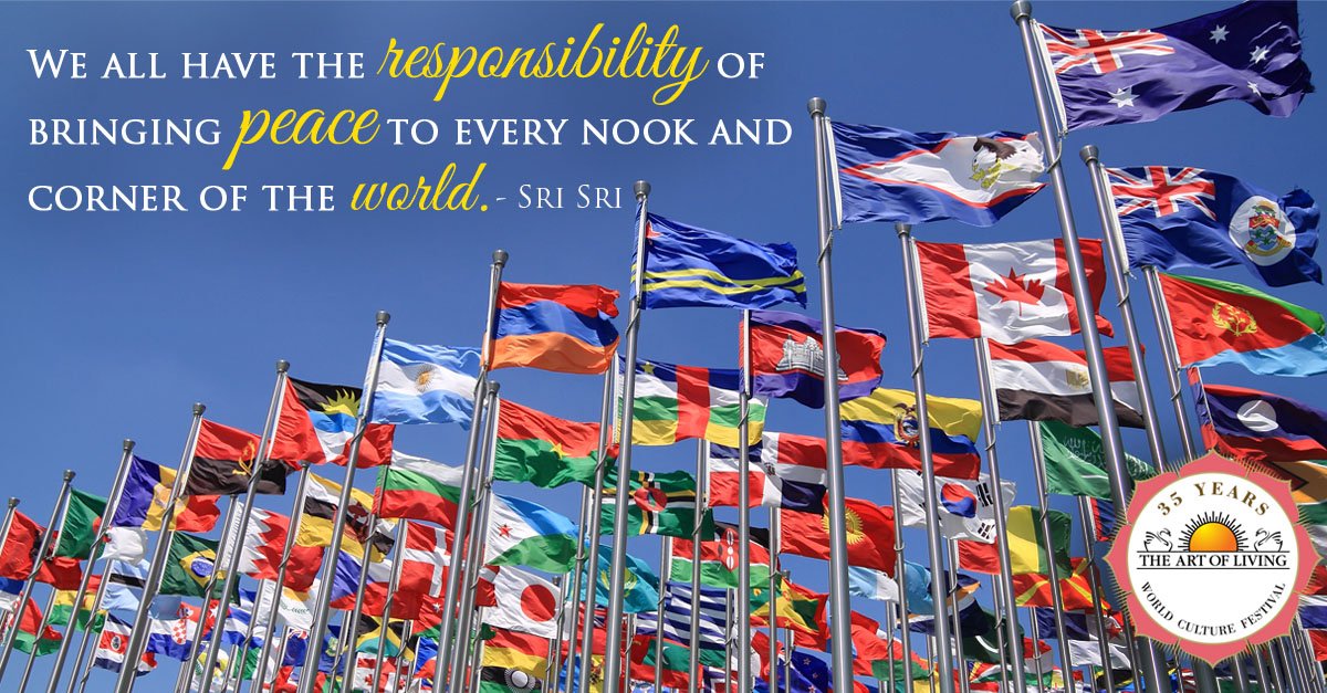 artoflivingusa's tweet image. We all have the responsibility to bring peace to every nook &amp;amp; corner of the world! ~ @SriSri
RT &amp;amp; join us! #WCF2016