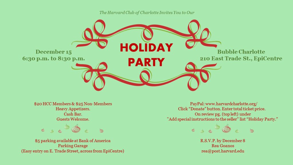 HarvardClubCLT's tweet photo. See you at tomorrow's Holiday Party @BubbleCLT .  Walk-ins welcome! @HarvardAlumni https://t.co/2Yiu5r7QKq