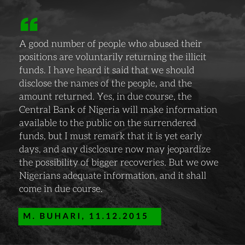 NGRPresident's tweet photo. A good number of people who abused their positions are voluntarily returning the illicit funds - President @MBuhari https://t.co/5RXj2ZKoUE