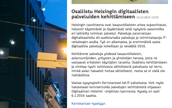 PauliinaSmeds's tweet image. Mitä toivot kaupungin digipalveluilta? Vastaa #DigitaalinenHelsinki -kyselyyn bit.ly/1RN5DNA @helviestinta