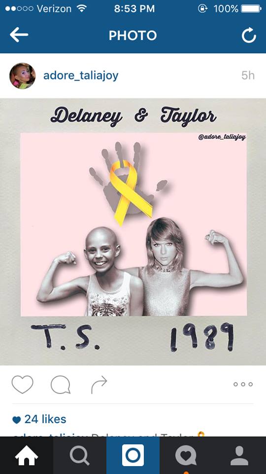 SHE4LifeJK's tweet photo. @taylorswift13  Help Delaney 13yr old cancer fighter's dream 2 meet u.. hospice soon #delaneymeettaylor @SHE4LifeJK https://t.co/n9gQMoGael