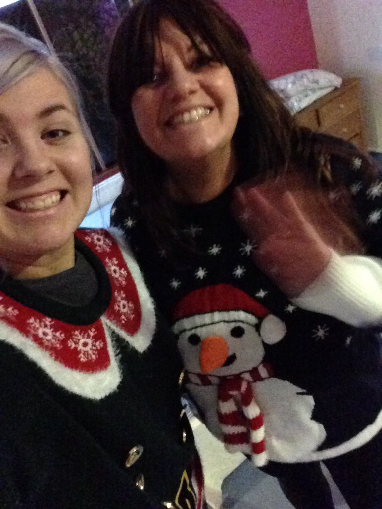 RobynStanks's tweet photo. 'Take a picture' then waves!!! #christmasjumpers #work @justine_pollitt https://t.co/kmmvCS8Q6x