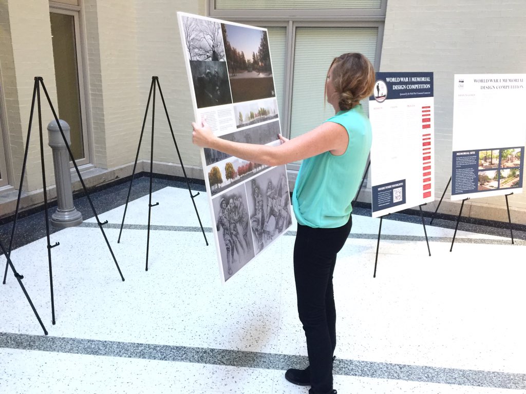 ww1memorialdc's tweet image. #WW1CC team setting up the display of #WWI design finalists at #DC City Hall