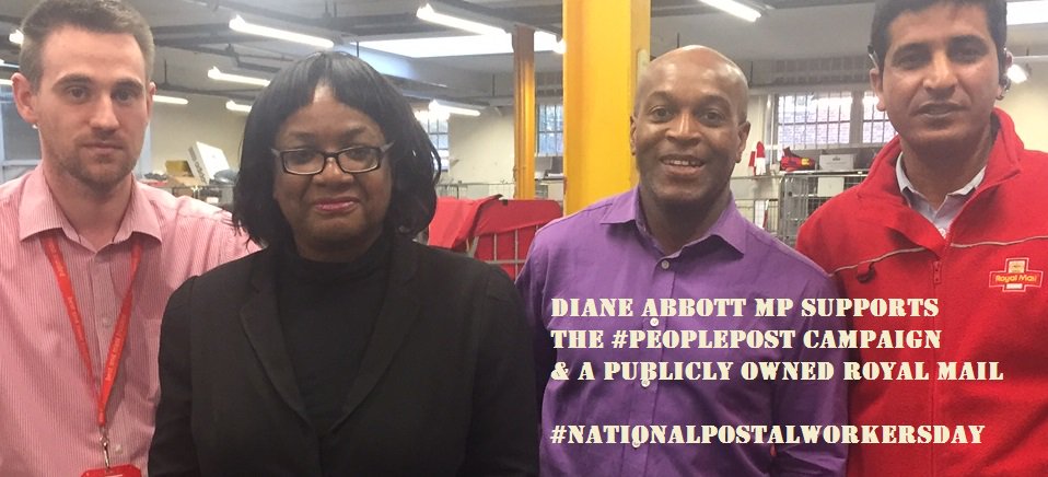 HackneyAbbott's tweet image. I support the #PeoplesPost campaign &amp;amp; a publicly owned royal mail.
@DaveWardGS
@CWUnews
#nationalpostalworkersday