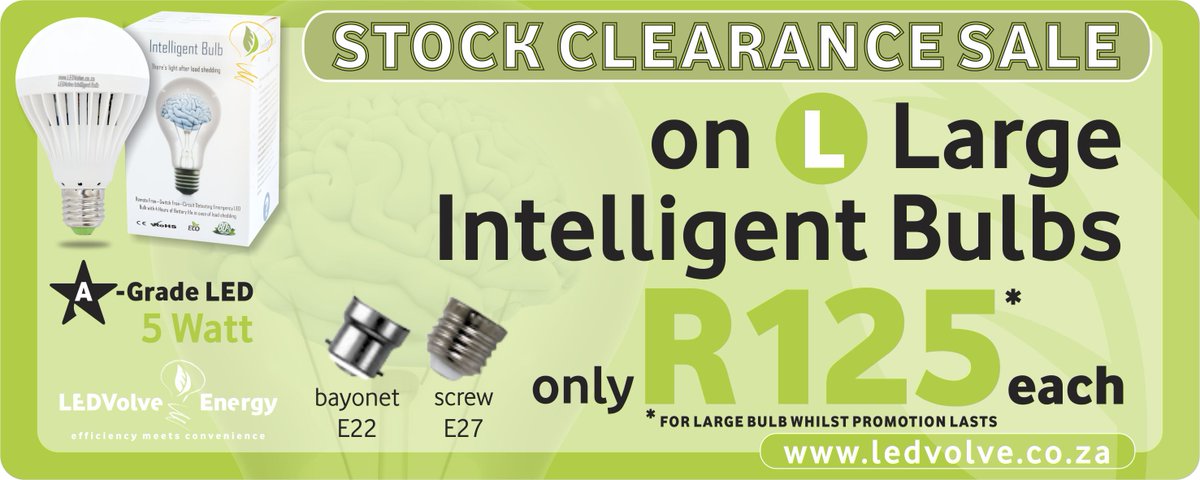 LEDVolve's tweet photo. LEDVolve | STOCK CLEARANCE SALE LARGE BULBS R125 ea
#LEDVolve #GreenSolutions #LoadShedding #tubelight #cirobertson https://t.co/bXftlLWXjd