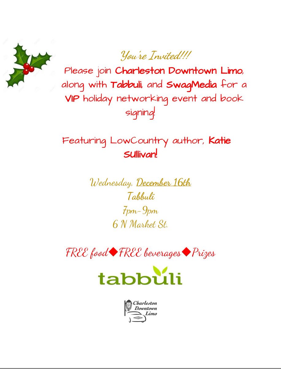 CharlestonLimos's tweet photo. Great event!  Meet a #lowcountry #author and make great business acquaintances!  Free #food and drinks! Prizes! https://t.co/d5uvUWyISN