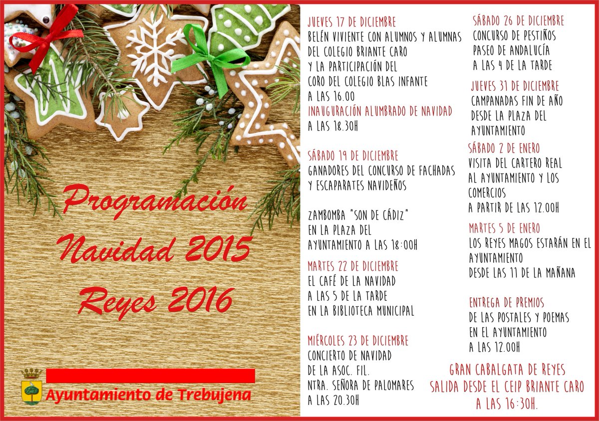 AytoTrebujena's tweet photo. Eventos de esta navidad en #Trebujena, para todos los gustos y para todos los públicos.
#Trebujena
#Navidad https://t.co/POFZOMRUp3