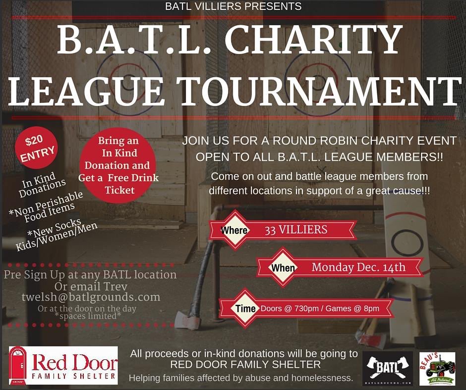 batlgroundsaxe's tweet photo. Toronto-area league members: Charity tournament is tonight!  Doors at 7:30, spectators welcome (with donation). https://t.co/29E6t1c8GC