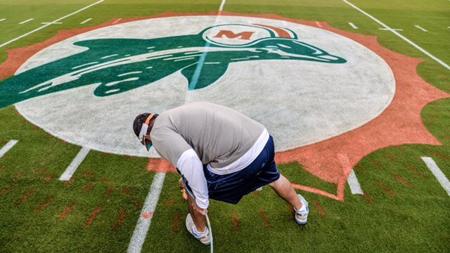 darrenrovell's tweet photo. The @MiamiDolphins are going with throwback field tonight https://t.co/6FD2rKw9oI