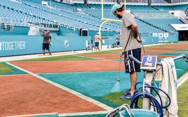 darrenrovell's tweet photo. The @MiamiDolphins are going with throwback field tonight https://t.co/6FD2rKw9oI