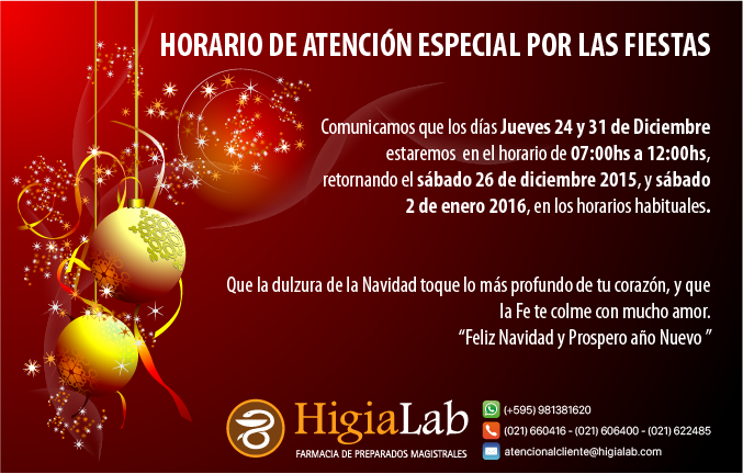 higialab's tweet photo. Informamos nuestro #horario especial por las #fiestas de #Navidad y #AnoNuevo . https://t.co/xcRVc9W2xW