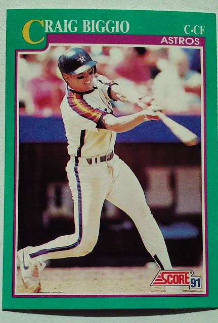 Happy 50th Birthday HOF Craig Biggio. 1991 Score features the rare position combo C-CF  