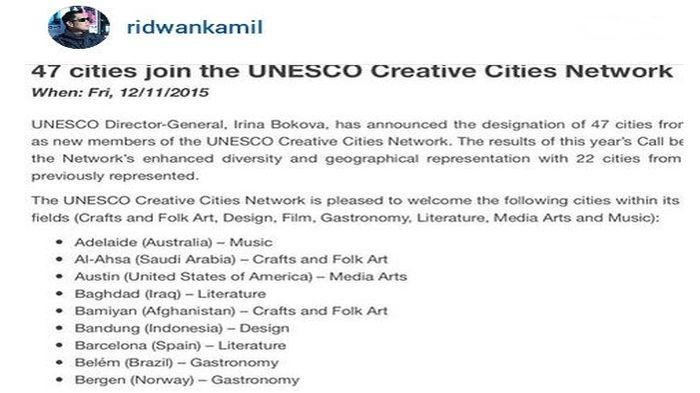 UNESCO Umumkan Kota Bandung Sebagai Kota Desain Dunia bit.ly/1Md4Myx #infoBDG