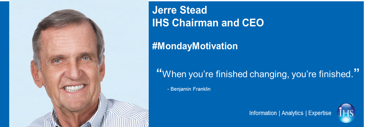 IHSMarkit4jobs's tweet photo. #MondayMotivation ! IHS #QOTW, provided by our CEO & Coach, Jerre Stead. #WeAreIHS #Work4IHS #IHSCareers https://t.co/1x0frof7za