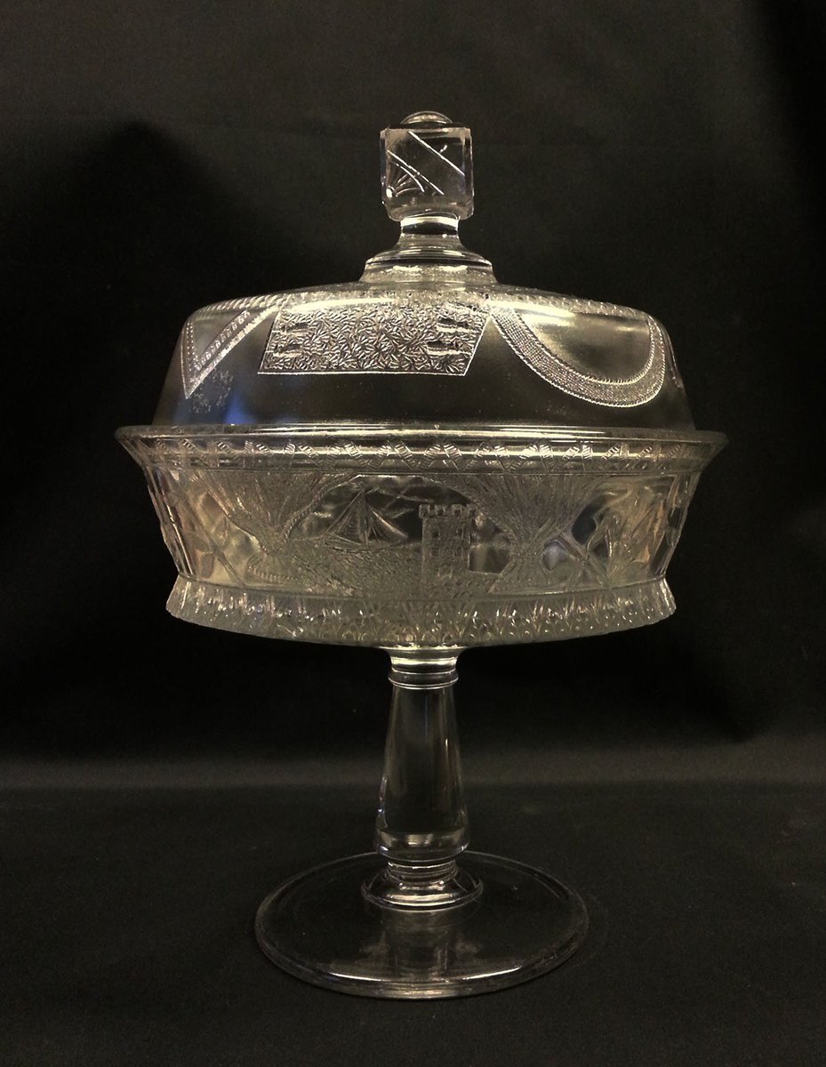 Rare Early American Japanese Pattern Glass Compote. Scenes of a castle, sailboat, and more: allantiqueglass.com/japanese-patte…
