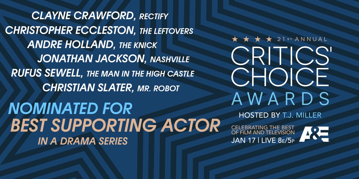 CriticsChoice's tweet image. #CriticsChoice: #ClayneCrawford #ChristopherEccleston #AndreHolland @JonathanJackson #RufusSewell @ChristianSlater